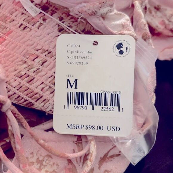 Free People Hilary Printed Long Sleeve Top In Pink Combo - Picture 4 of 4